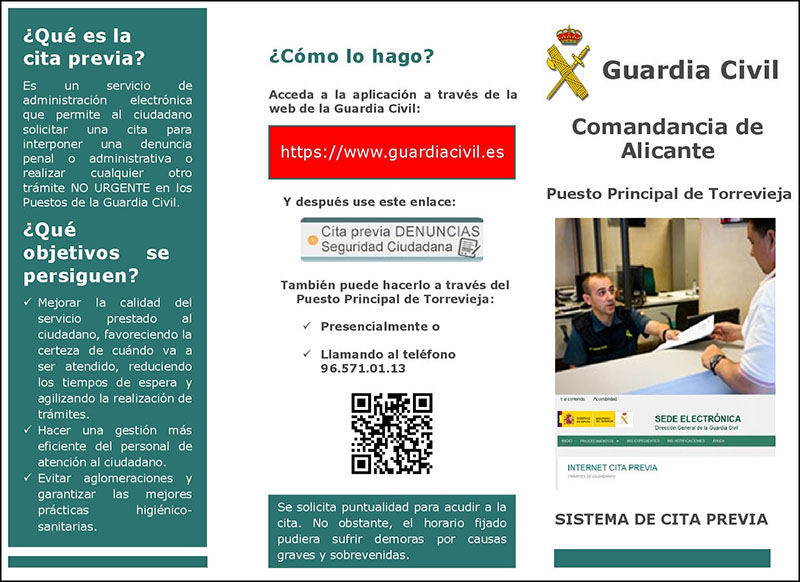 La Guardia Civil de Alicante extiende el servicio de cita previa a todos los Puestos Principales de la provincia.